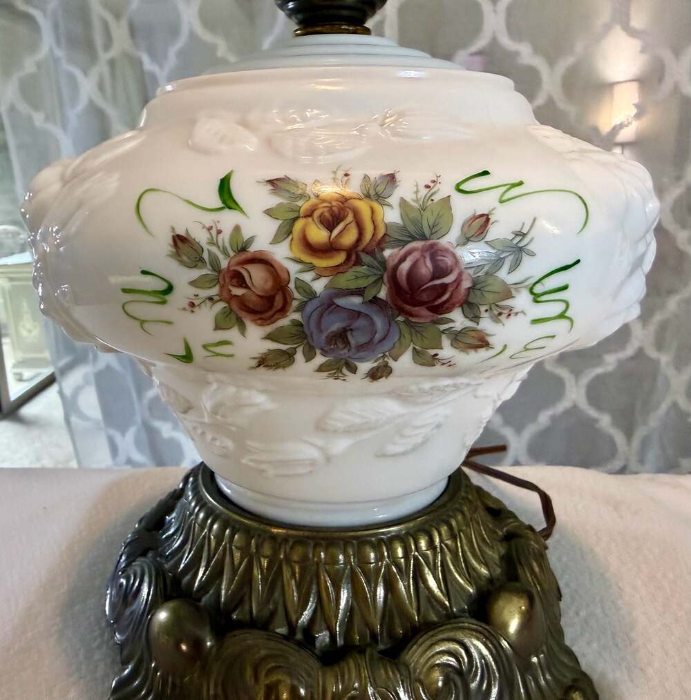 Vintage Milk Glass Hurricane Parlor Lamp - Picture 9 of 9